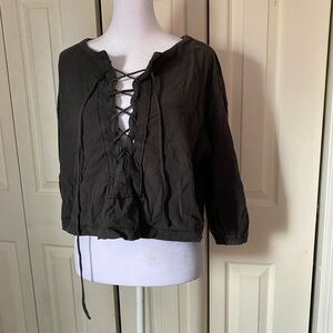 Urban Outfitters Black Tie Front 3/4 Sleeve Blouse